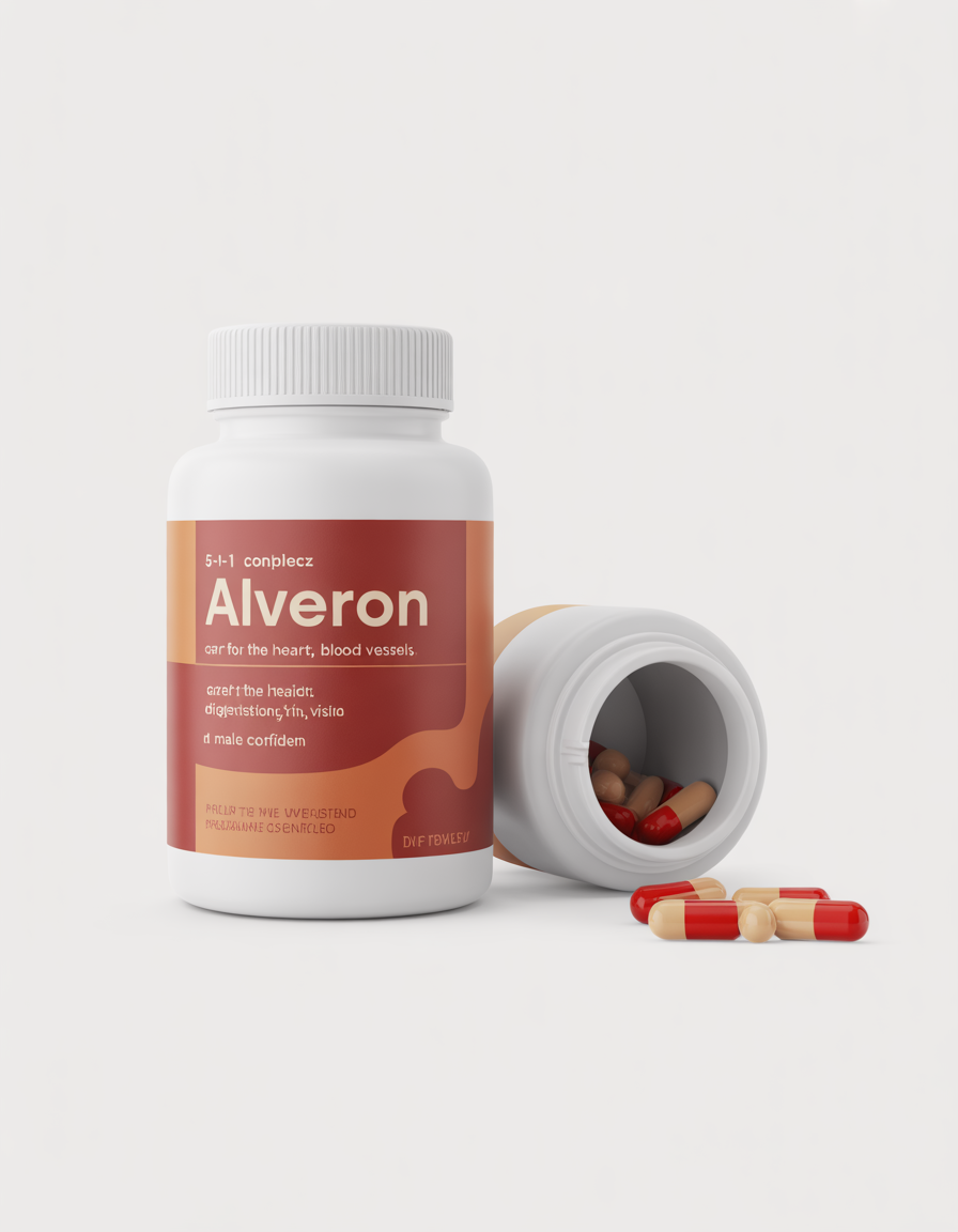 Alveron 5-in-1 wellness supplement bottle with packaging